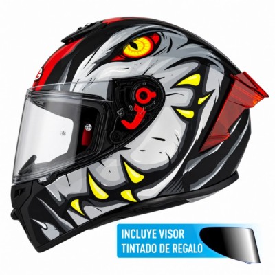 Casco NZI Trendy 3 STREAM RAPTOR Negro, Rojo Mate + Pantalla Negra Regalo