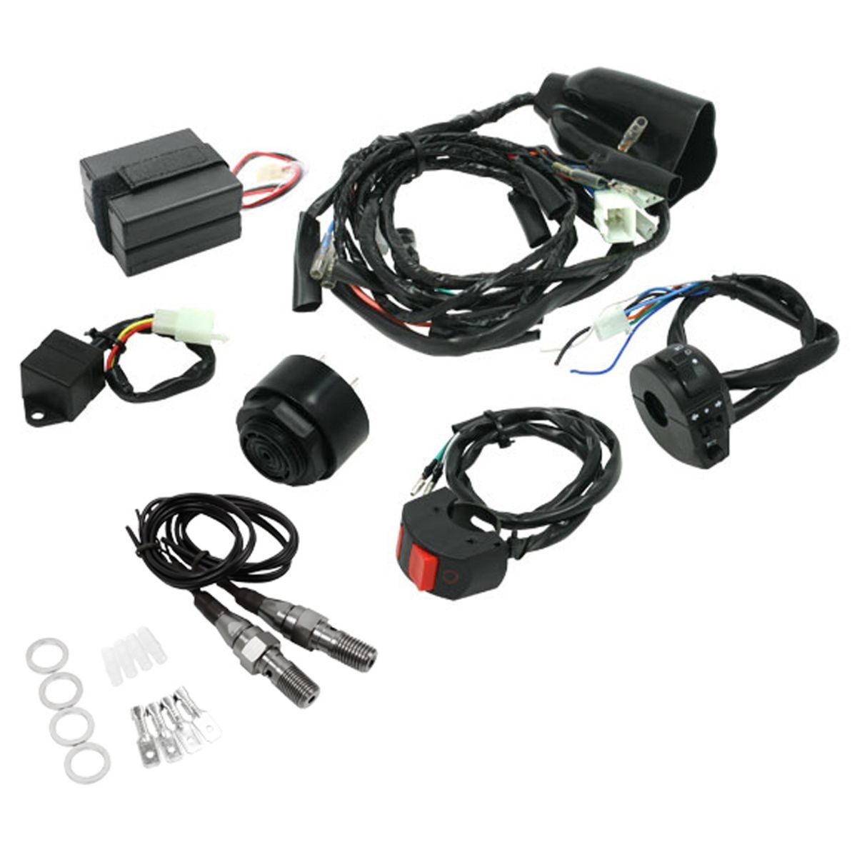 Kit eléctrico completo EZ DRC para motos de campo con cableado, conmutador, botón de pare, sensores de freno y bocina