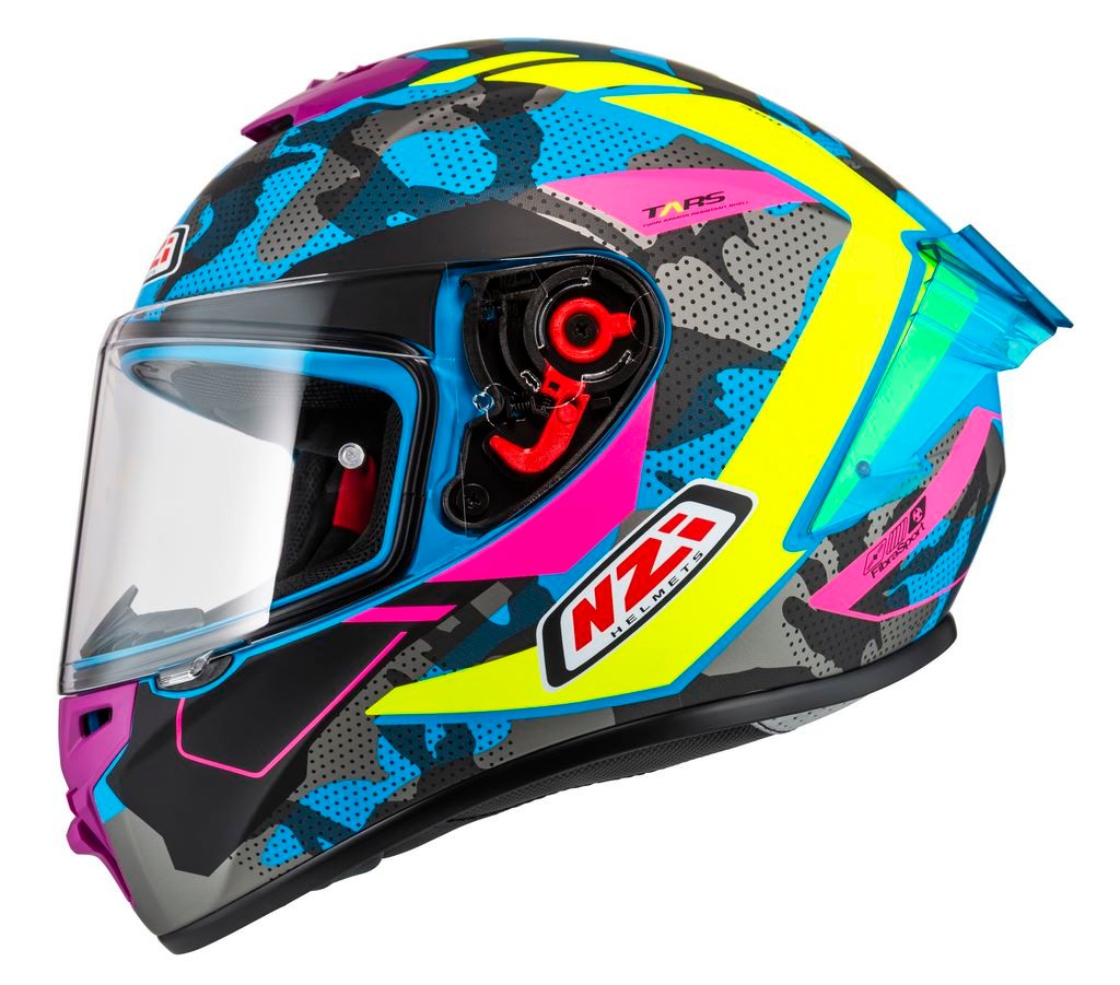 Casco NZI Trendy 3 STREAM CAMU Neon, Azul, Rosa Mate + Pantalla Negra Regalo 2