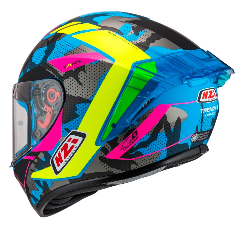 Casco NZI Trendy 3 STREAM CAMU Neon, Azul, Rosa Mate + Pantalla Negra Regalo 6