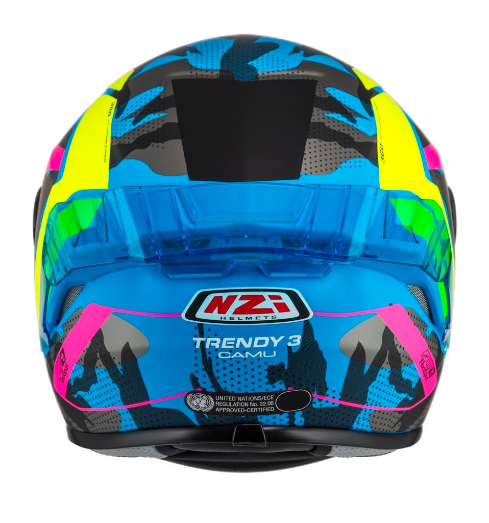 Casco NZI Trendy 3 STREAM CAMU Neon, Azul, Rosa Mate + Pantalla Negra Regalo 1
