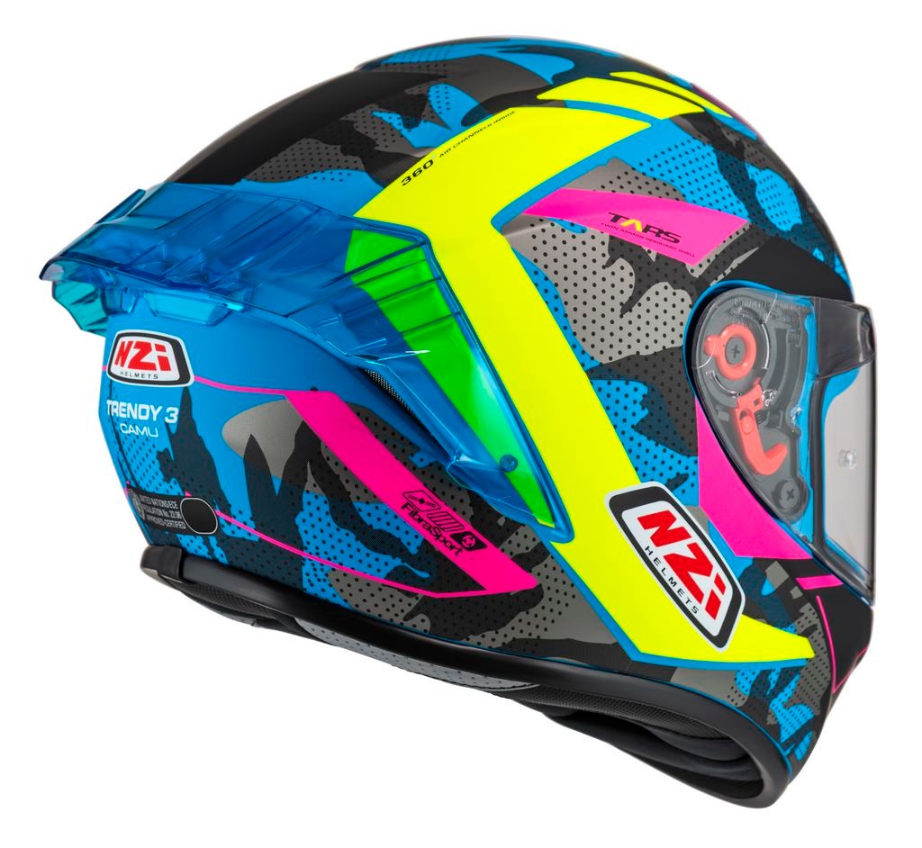 Casco NZI Trendy 3 STREAM CAMU Neon, Azul, Rosa Mate + Pantalla Negra Regalo 4