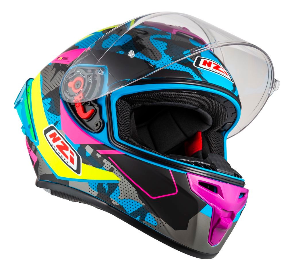 Casco NZI Trendy 3 STREAM CAMU Neon, Azul, Rosa Mate + Pantalla Negra Regalo 9