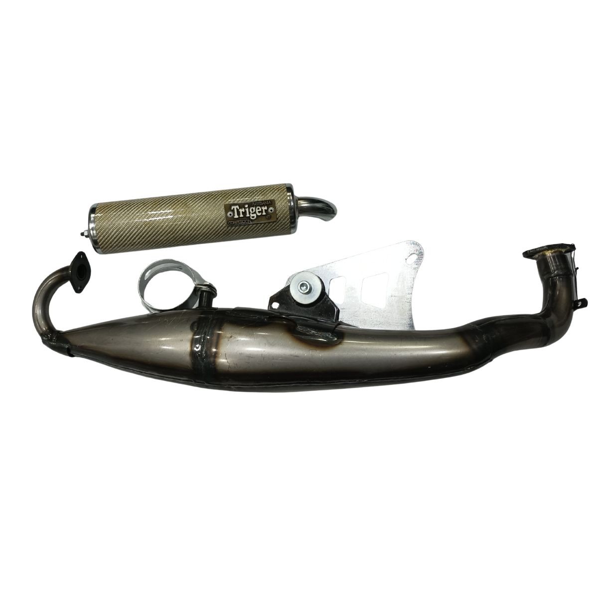 Tubarro Triger para motor Minarelli 70 cc, escape de competición con acabado carbono no homologado