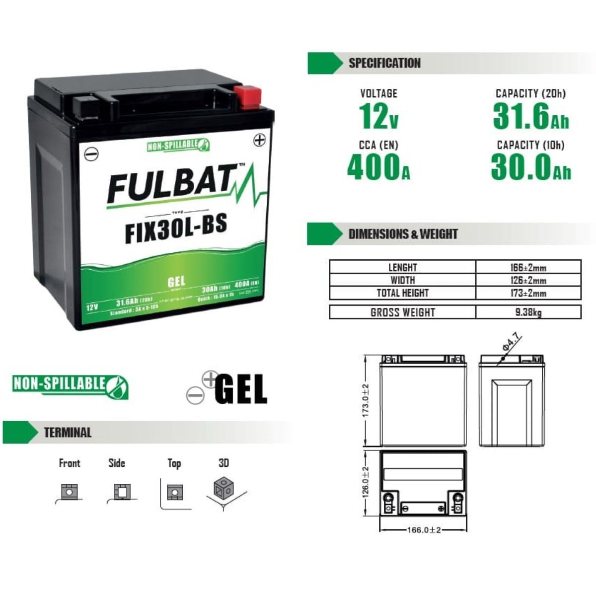 Batería FULBAT FIX30L-BS GEL