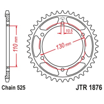 Corona trasera de acero JT paso 525 y 44 dientes, PCD 130 mm, Ø interior 110 mm, 6 orificios de 10,5 mm para Suzuki y Yamaha