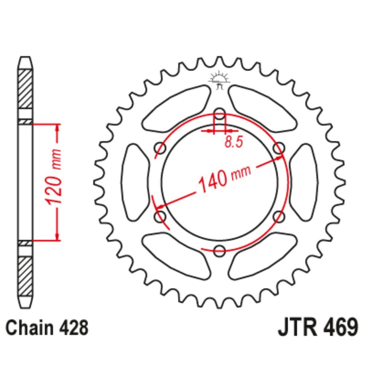 Plato trasero JT 44 dientes para Kawasaki KE175 años 1979 a 1982 – Acero paso 428