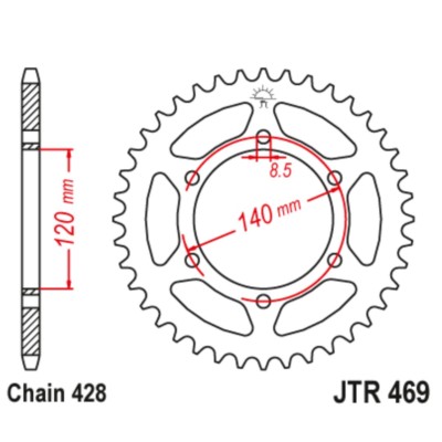 Plato trasero JT 44 dientes para Kawasaki KE175 años 1979 a 1982 – Acero paso 428