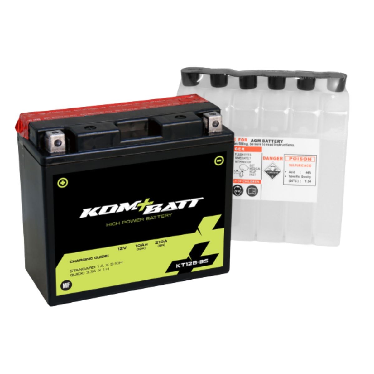 Batería de moto KOMBATT KT12B-BS YT12B-BS 12V 210CCA para Ducati, Yamaha, Triumph y más