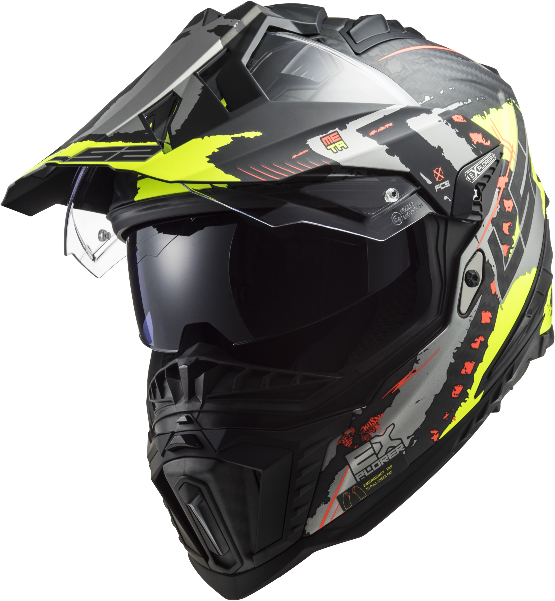 Casco LS2 TRAIL MX701 EXPLORER CARBON EXTEND NEGRO AMARILLO MATE ECE 22.06 3