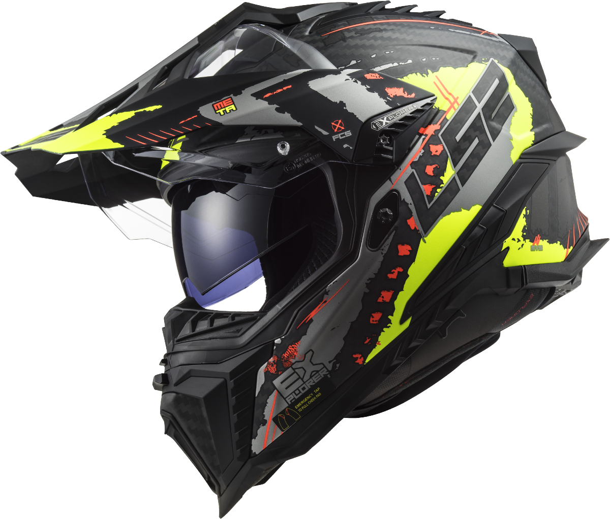 Casco LS2 TRAIL MX701 EXPLORER CARBON EXTEND NEGRO AMARILLO MATE ECE 22.06 1