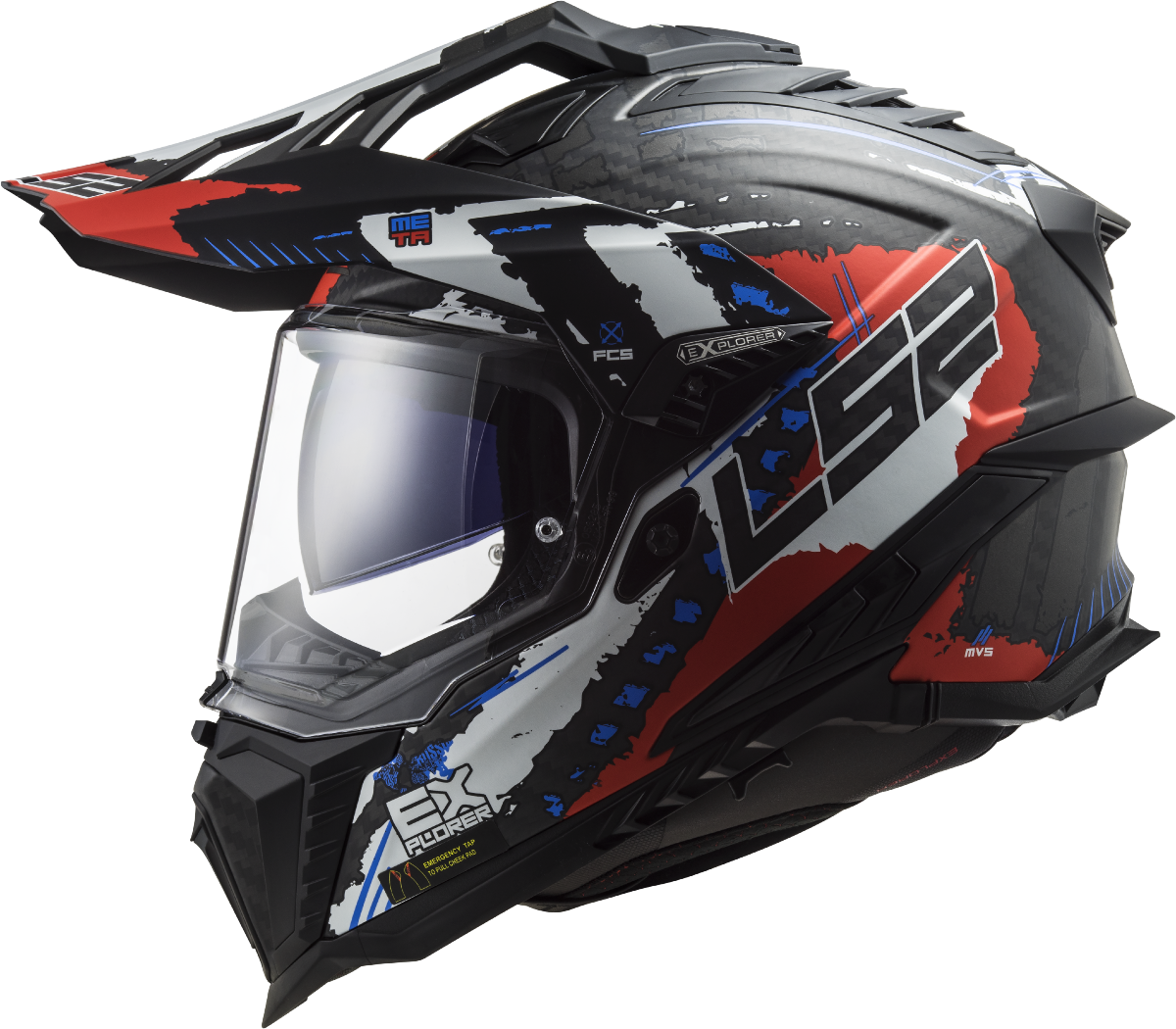 Casco LS2 TRAIL MX701 EXPLORER CARBON EXTEND NEGRO ROJO MATE ECE 22.06