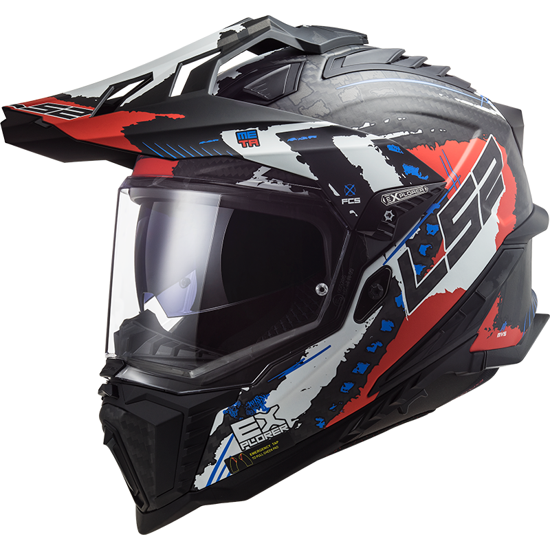 Casco LS2 TRAIL MX701 EXPLORER CARBON EXTEND NEGRO ROJO MATE ECE 22.06 1