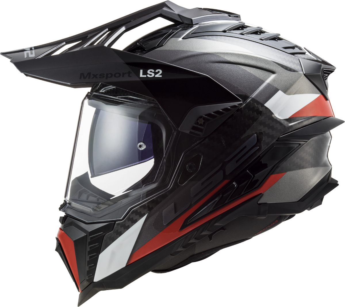 Casco LS2 TRAIL MX701 EXPLORER CARBON FRONTIER TITANIO ROJO ECE 22.06