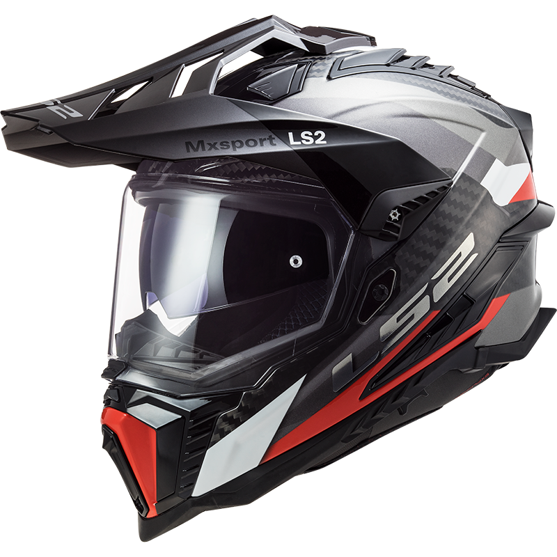 Casco LS2 TRAIL MX701 EXPLORER CARBON FRONTIER TITANIO ROJO ECE 22.06 1