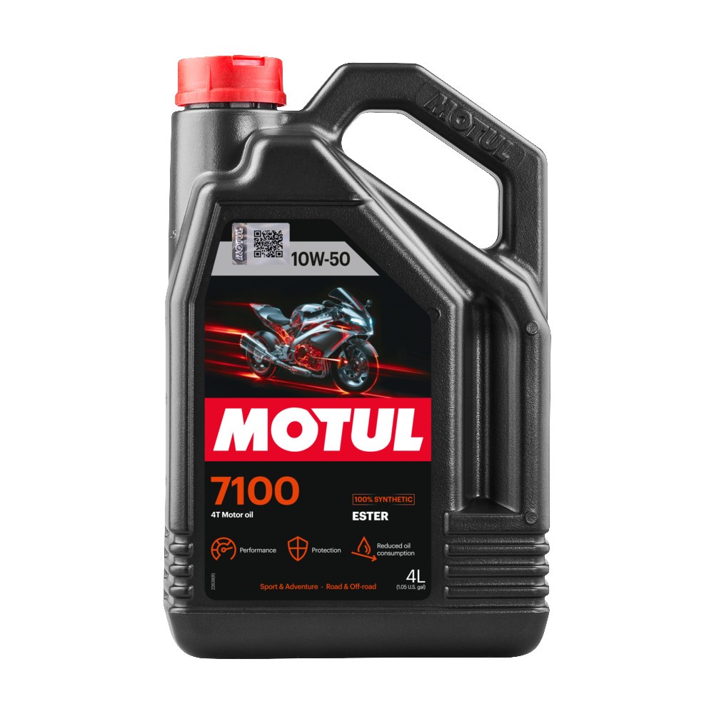 Aceite Motul 7100 10W50 4T 4L 100% sintético ester para motos ruteras, trail, enduro y KTM Husqvarna