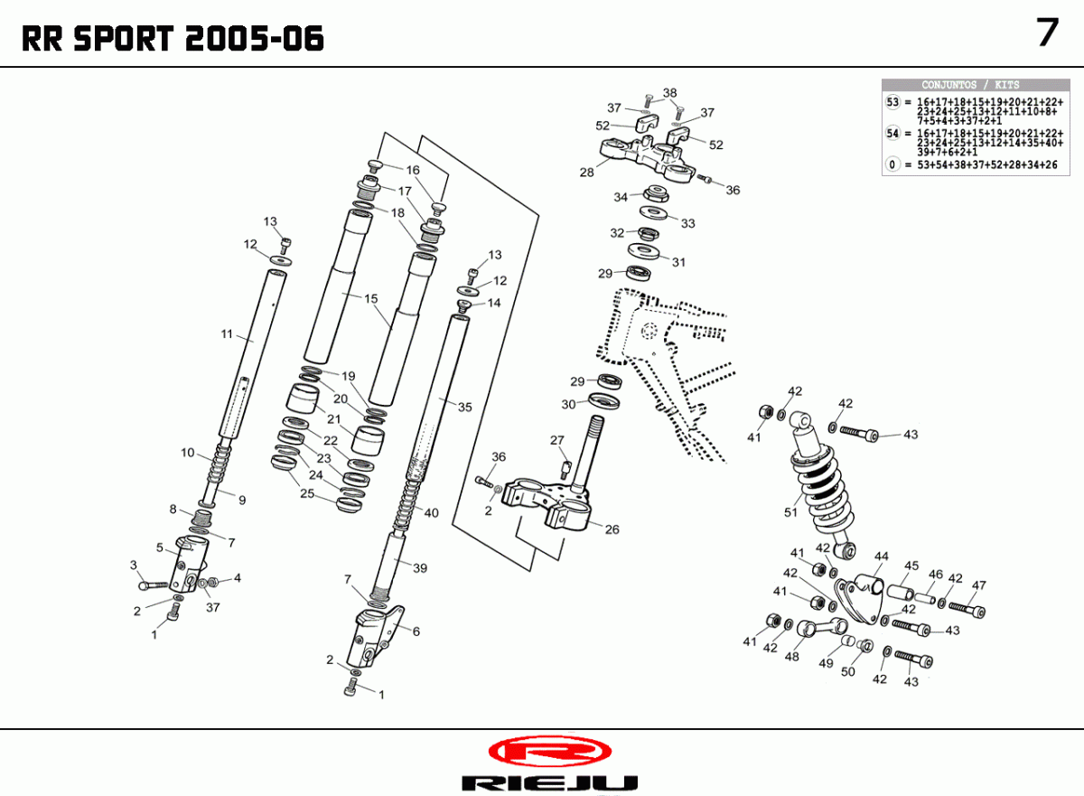Platina inferior con tija horquilla Rieju original OEM 0/000.660.0663 para RR 50 y Spike 50
