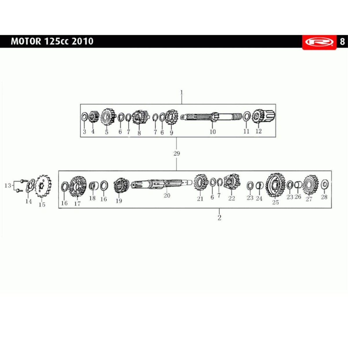 RJ70080002 Arbol Secundario Cambio Rieju Motor 125