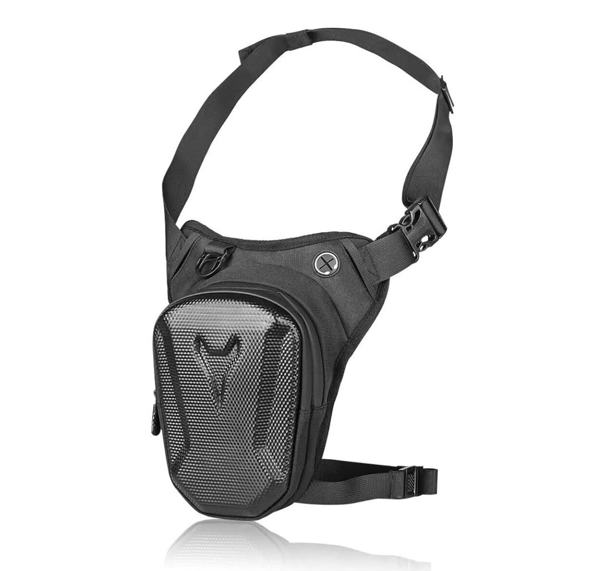 Riñonera pernera Hitte negra rígida para moto