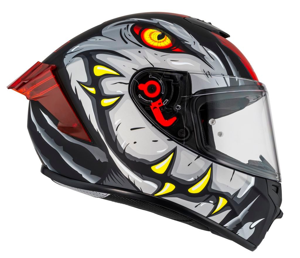 Casco NZI Trendy 3 STREAM RAPTOR Negro, Rojo Mate + Pantalla Negra Regalo 9