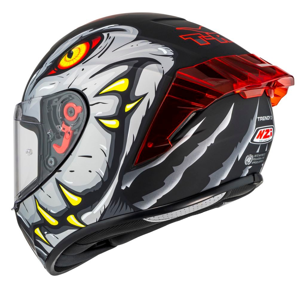 Casco NZI Trendy 3 STREAM RAPTOR Negro, Rojo Mate + Pantalla Negra Regalo 1