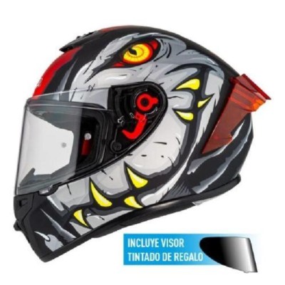 Casco NZI Trendy 3 STREAM RAPTOR Negro, Rojo Mate + Pantalla Negra Regalo