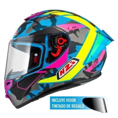 Casco NZI Trendy 3 STREAM CAMU Neon, Azul, Rosa Mate + Pantalla Negra Regalo