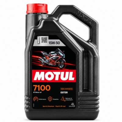 Aceite Motul 7100 15W50 4T 4L 100% sintético ester para motos de altas prestaciones, trail, Ducati, KTM y BMW