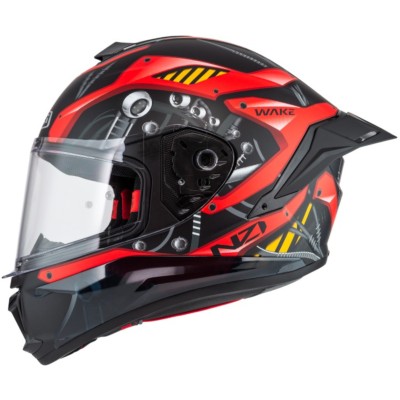 Casco NZI Wake Stream Booster CYBER negro rojo mate homologado ECE R22.06 con visor antirrayas