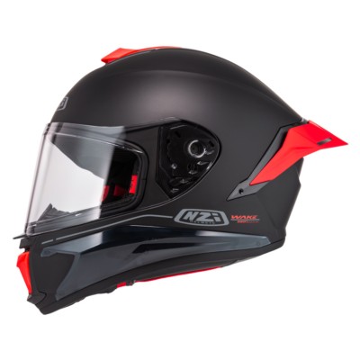 Casco NZI Wake Stream Booster Solid Nouveau negro y rojo mate homologado ECE R22.06 con visor antirrayas