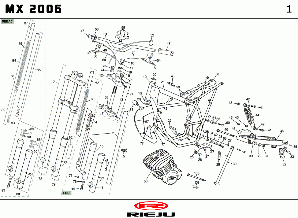 Semicojinete superior de dirección Rieju GT.TT. original ref. 0/000.750.0010 compatible con modelos MX y MX F.D. 3