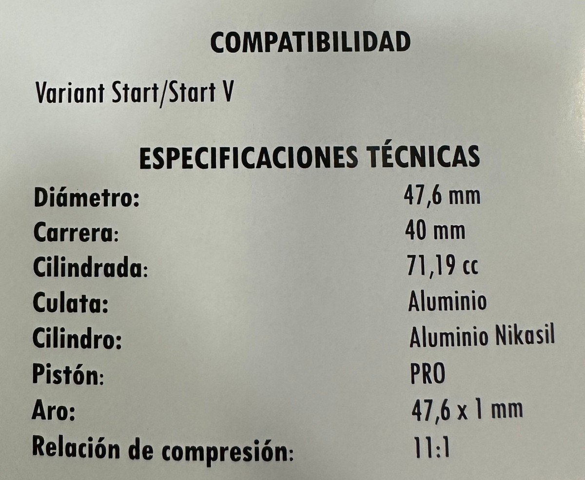 Cilindro + Culata Metrakit Derbi Variant Start / Start V 74 c.c. Aluminio