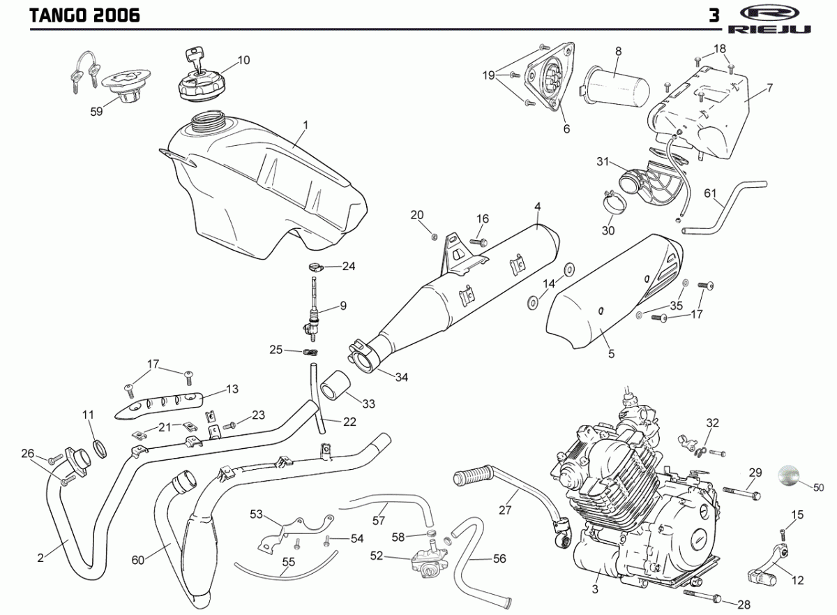 Tubo colector de escape original Rieju Tango 125 Euro 3 - OEM 0/000.290.8001