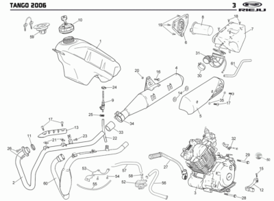 Tubo colector de escape original Rieju Tango 125 Euro 3 - OEM 0/000.290.8001