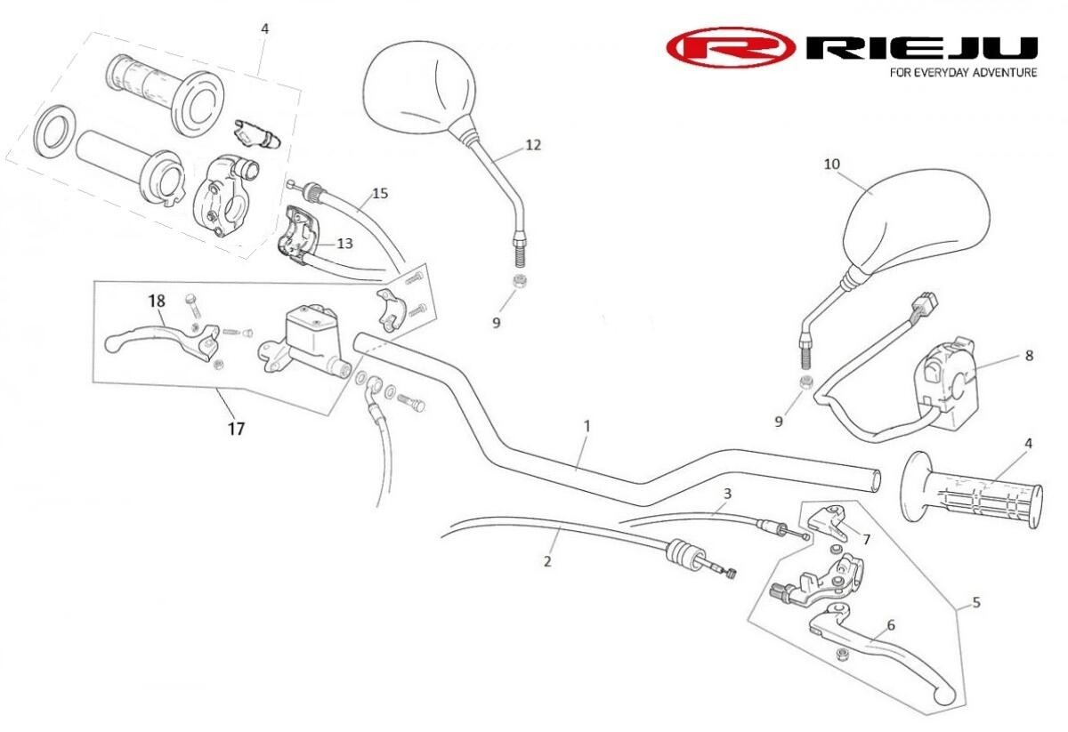 Maneta embrague Rieju 000.830.5006 sin levas starter original 1