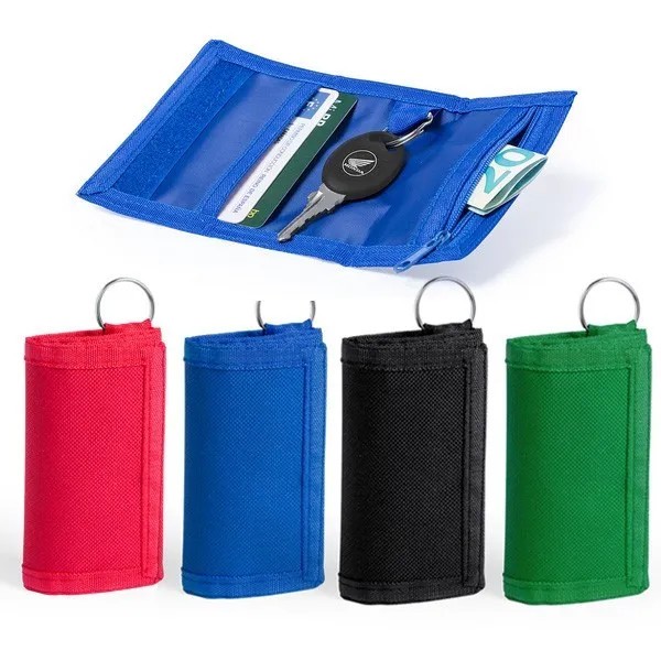 Llavero de tela con velcro y cremallera interior para llaves de moto