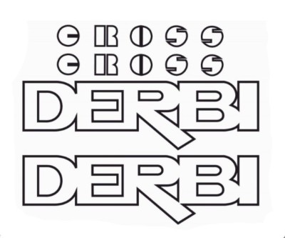 Kit adhesivos Derbi Cross TT C-6 4 piezas depósito basculante blanco borde negro fondo transparente