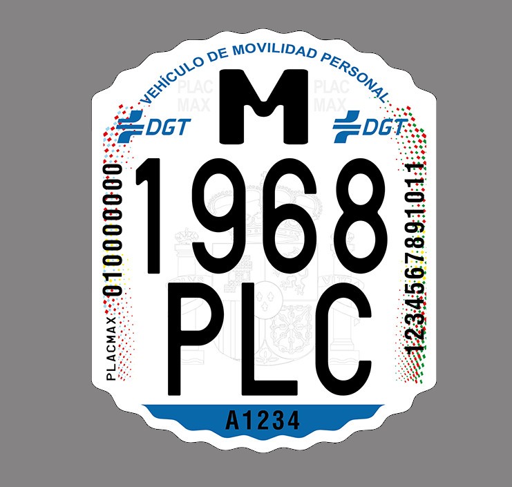 Placa matrícula obligatoria DGT para patinete eléctrico MVP