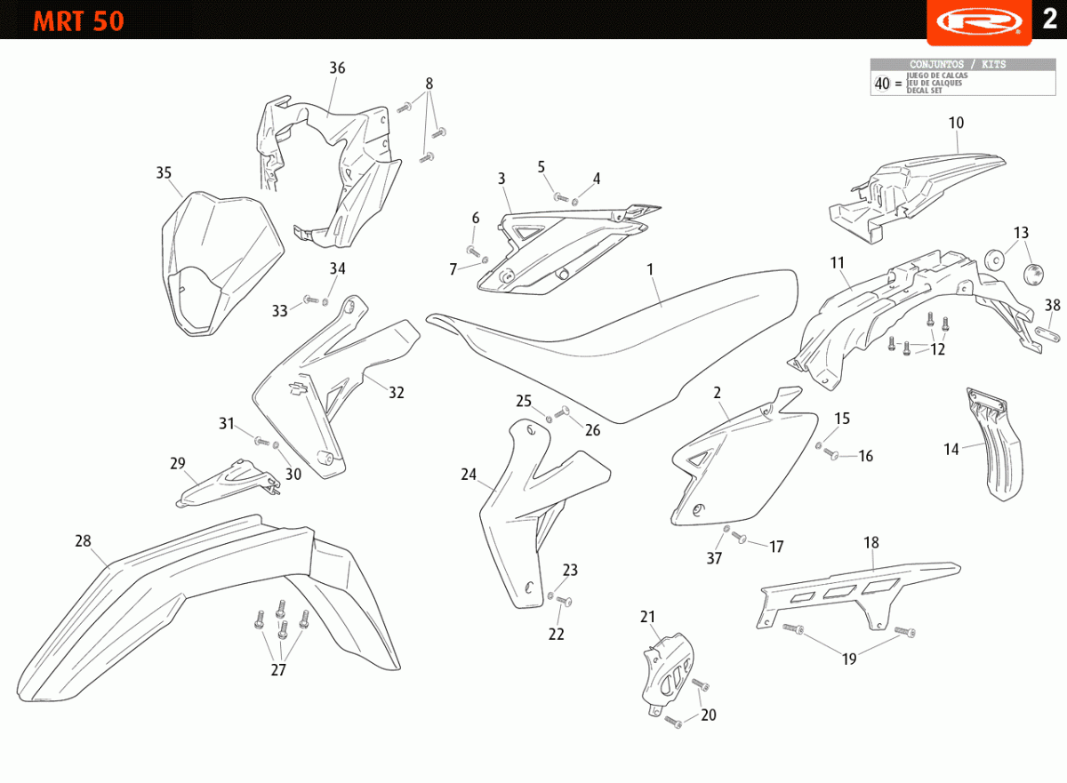Guardabarros delantero negro Rieju MRT Marathon Tango 50 125 recambio original 0/000.050.5184