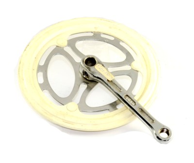 Plato y Biela Hierro Bicicleta 170mm 46 dientes con protector blanco